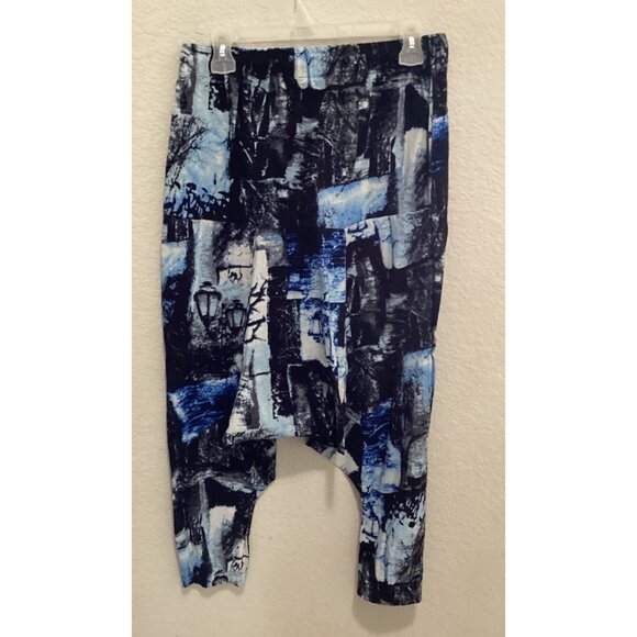 Abstract Print Drop Crotch Pants In Blue & Black Size M - Picture 4 of 4